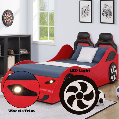 Colen Red Finish Twin Car Bed with LED - 1st Choice Furniture Direct