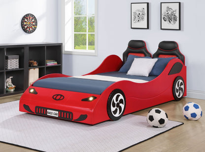 Colen Red Finish Twin Car Bed with LED - 1st Choice Furniture Direct