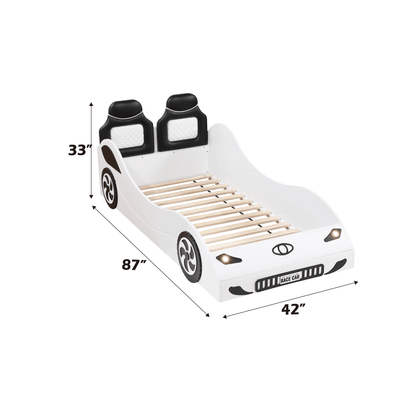 Colen White Finish Twin Car Bed with LED - 1st Choice Furniture Direct
