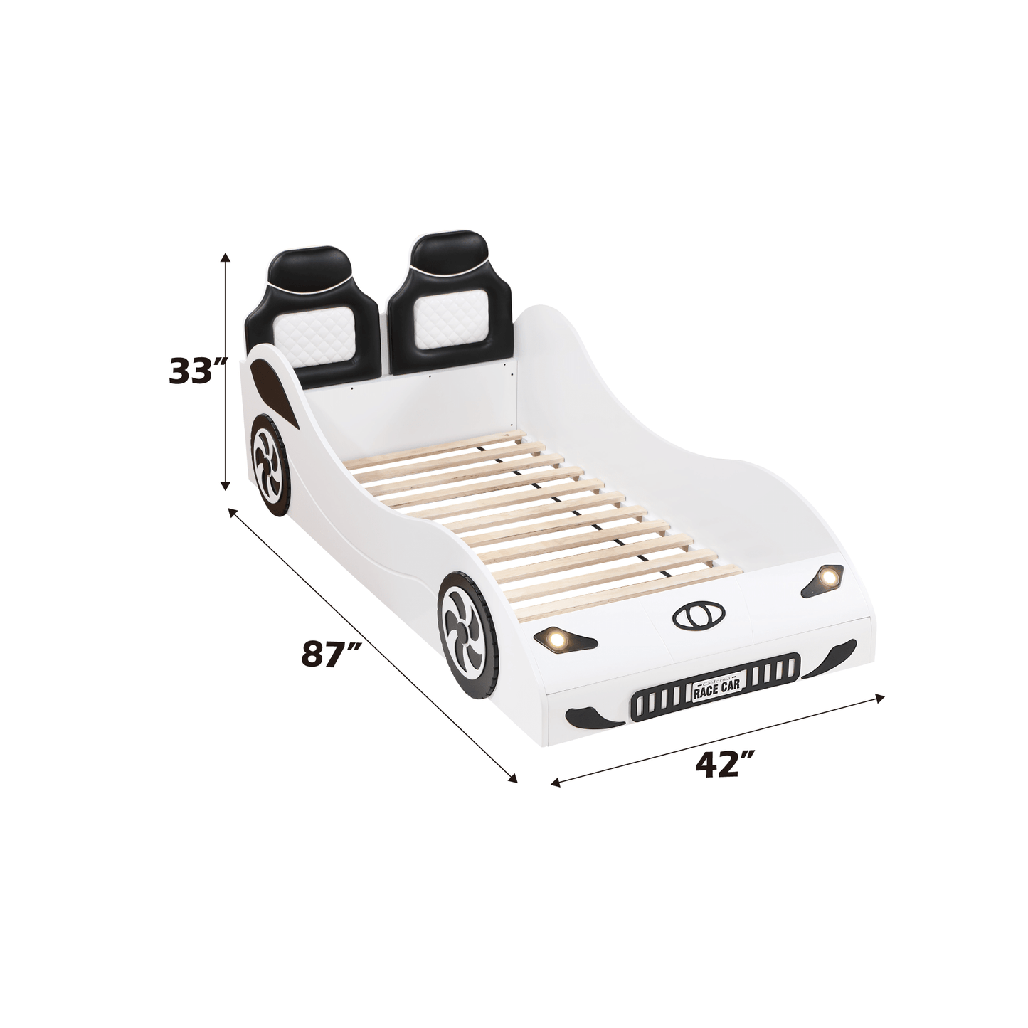 Colen White Finish Twin Car Bed with LED - 1st Choice Furniture Direct