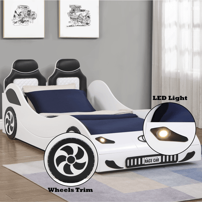 Colen White Finish Twin Car Bed with LED - 1st Choice Furniture Direct