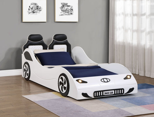 Colen White Finish Twin Car Bed with LED - 1st Choice Furniture Direct