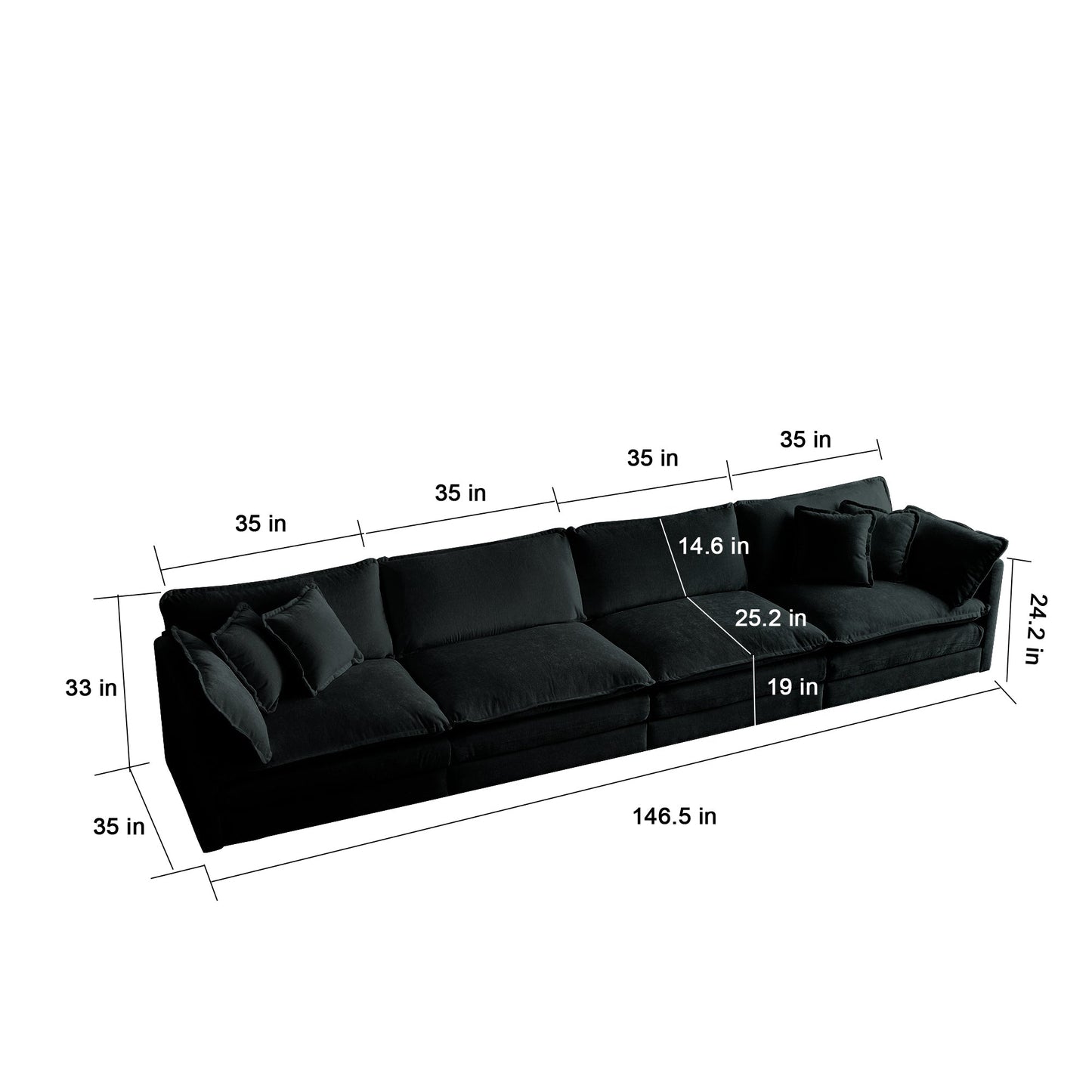 Comfort U Shaped Couch with Reversible Chaise, Modular Large U - Shape Sectional Sofa, Double Extra Ottomans,Black Chenille - 1st Choice Furniture Direct
