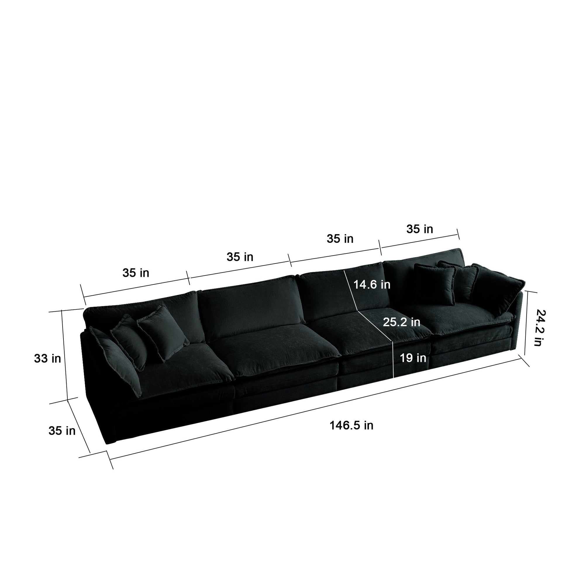 Comfort U Shaped Couch with Reversible Chaise, Modular Large U - Shape Sectional Sofa, Double Extra Ottomans,Black Chenille - 1st Choice Furniture Direct