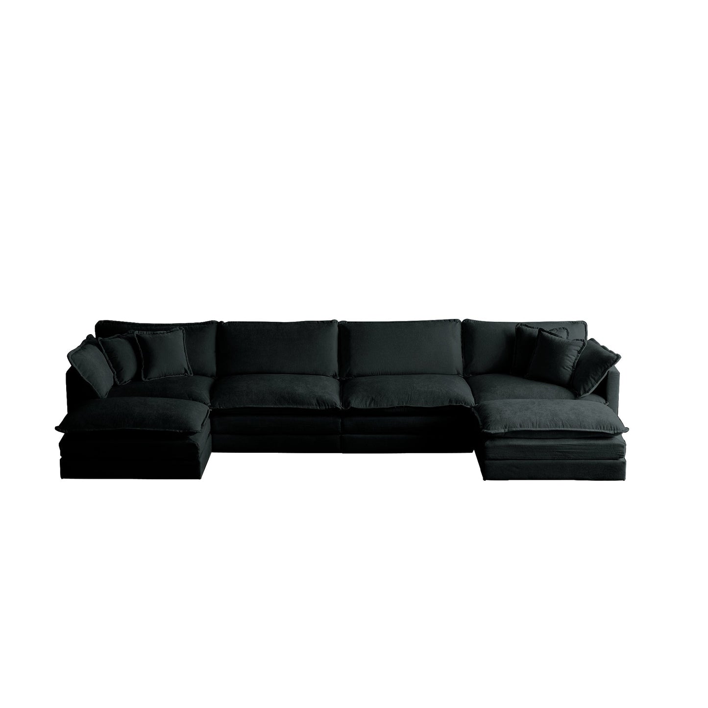 Comfort U Shaped Couch with Reversible Chaise, Modular Large U - Shape Sectional Sofa, Double Extra Ottomans,Black Chenille - 1st Choice Furniture Direct