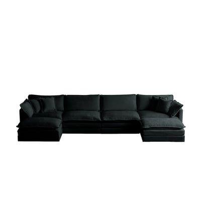 Comfort U Shaped Couch with Reversible Chaise, Modular Large U - Shape Sectional Sofa, Double Extra Ottomans,Black Chenille - 1st Choice Furniture Direct