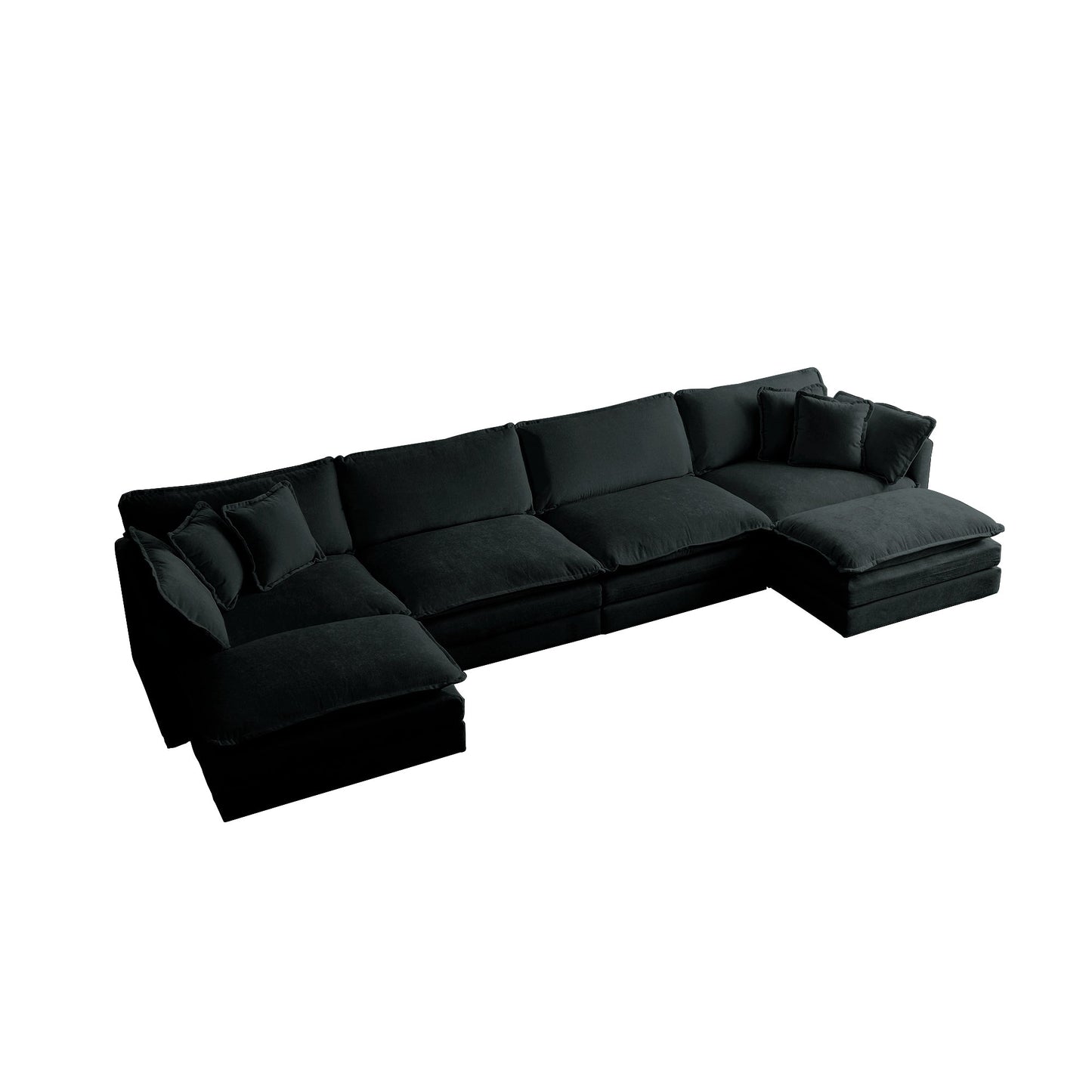Comfort U Shaped Couch with Reversible Chaise, Modular Large U - Shape Sectional Sofa, Double Extra Ottomans,Black Chenille - 1st Choice Furniture Direct