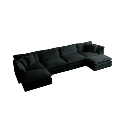 Comfort U Shaped Couch with Reversible Chaise, Modular Large U - Shape Sectional Sofa, Double Extra Ottomans,Black Chenille - 1st Choice Furniture Direct