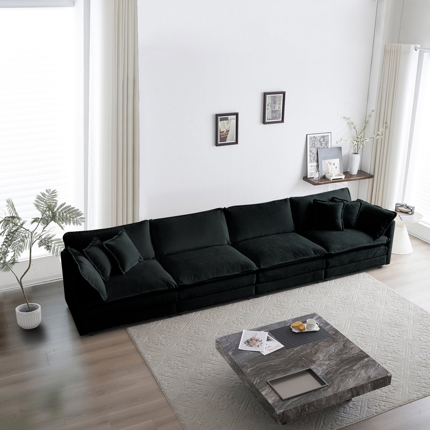 Comfort U Shaped Couch with Reversible Chaise, Modular Large U - Shape Sectional Sofa, Double Extra Ottomans,Black Chenille - 1st Choice Furniture Direct
