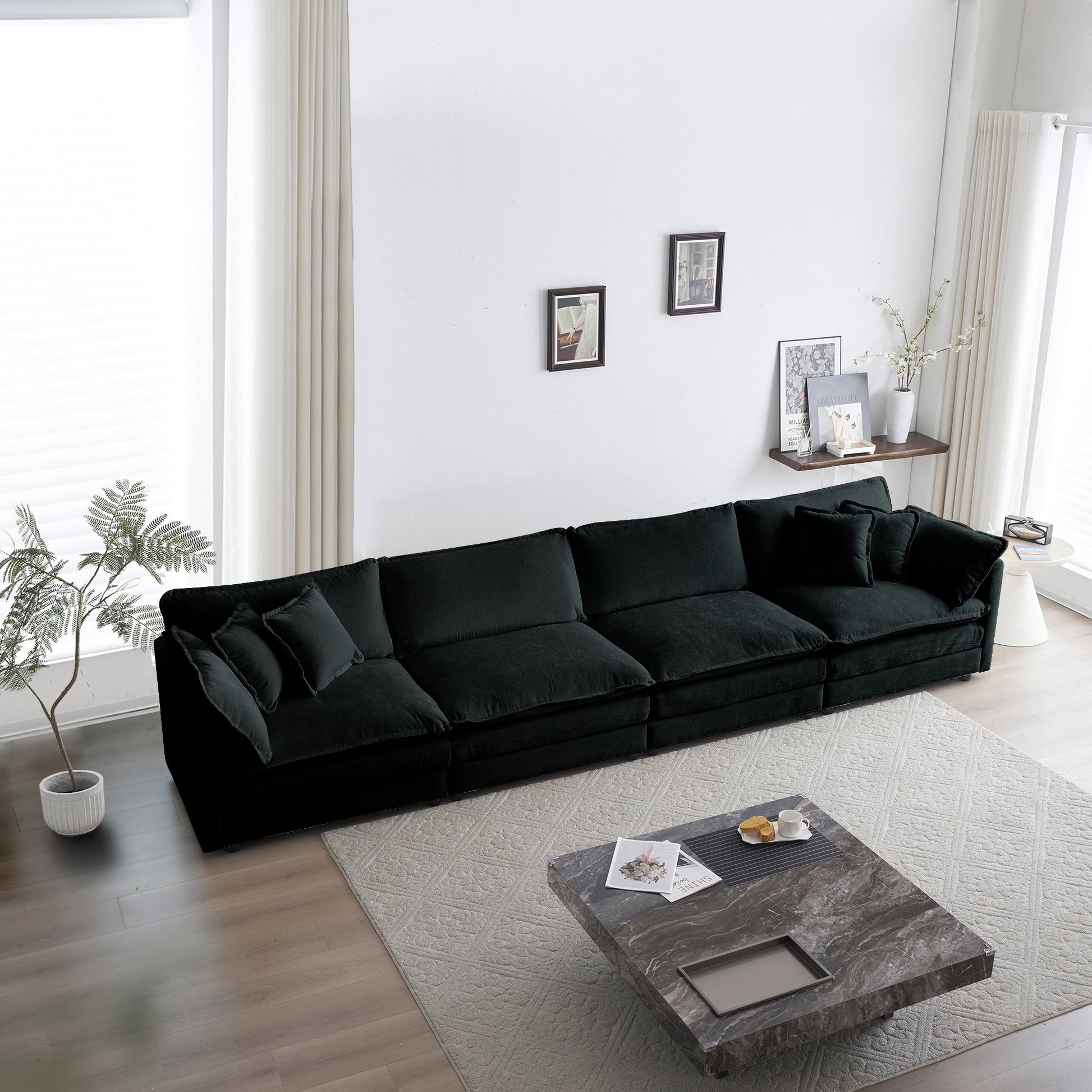 Comfort U Shaped Couch with Reversible Chaise, Modular Large U - Shape Sectional Sofa, Double Extra Ottomans,Black Chenille - 1st Choice Furniture Direct