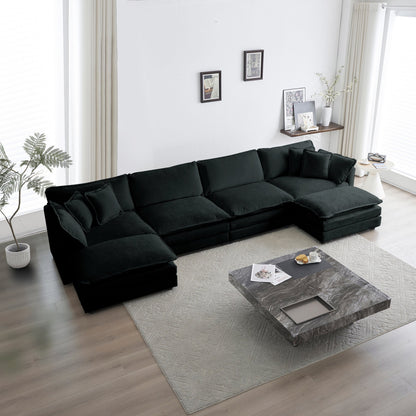 Comfort U Shaped Couch with Reversible Chaise, Modular Large U - Shape Sectional Sofa, Double Extra Ottomans,Black Chenille - 1st Choice Furniture Direct