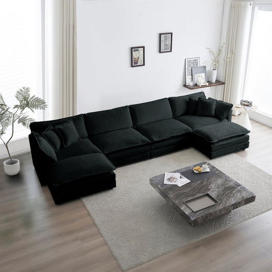 Comfort U Shaped Couch with Reversible Chaise, Modular Large U - Shape Sectional Sofa, Double Extra Ottomans,Black Chenille - 1st Choice Furniture Direct