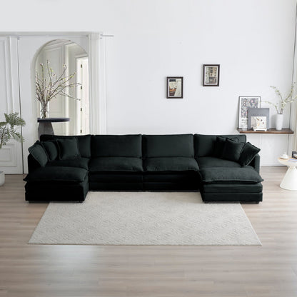 Comfort U Shaped Couch with Reversible Chaise, Modular Large U - Shape Sectional Sofa, Double Extra Ottomans,Black Chenille - 1st Choice Furniture Direct
