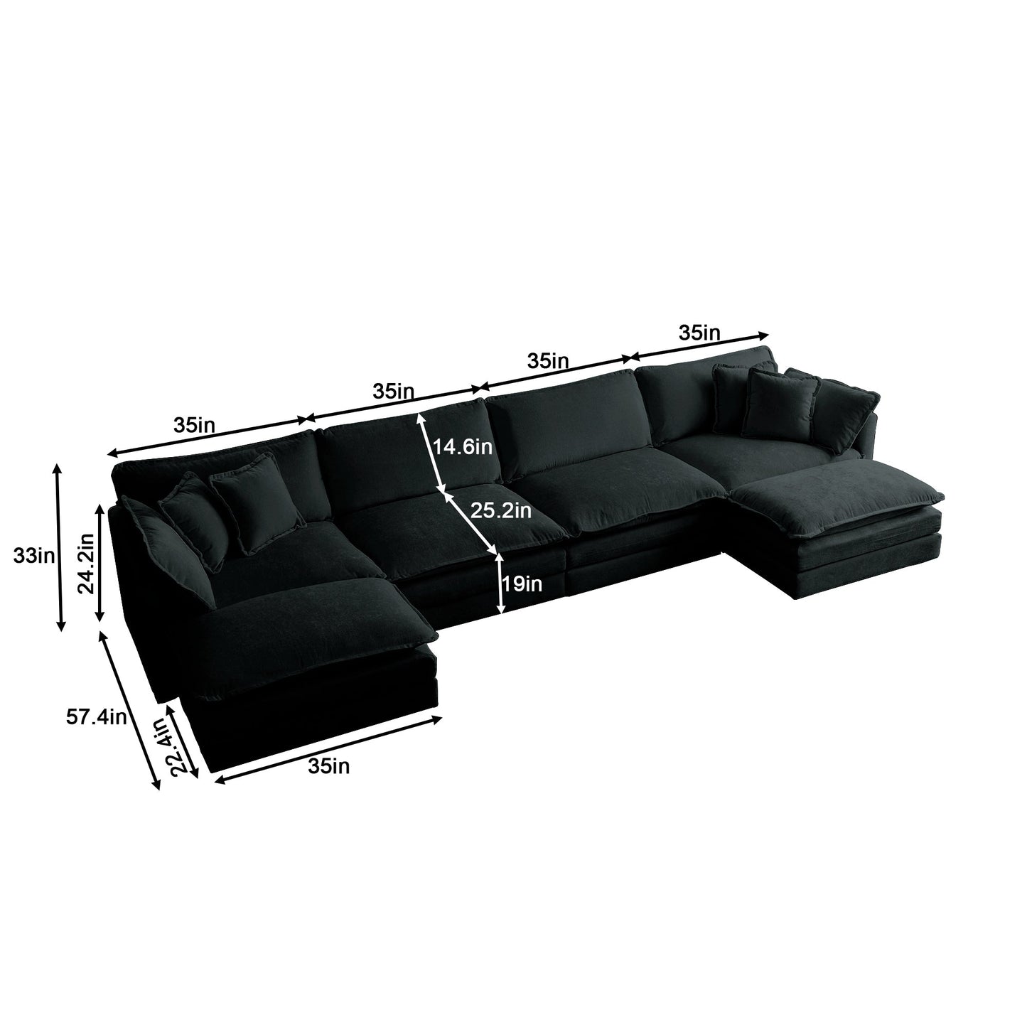 Comfort U Shaped Couch with Reversible Chaise, Modular Large U - Shape Sectional Sofa, Double Extra Ottomans,Black Chenille - 1st Choice Furniture Direct