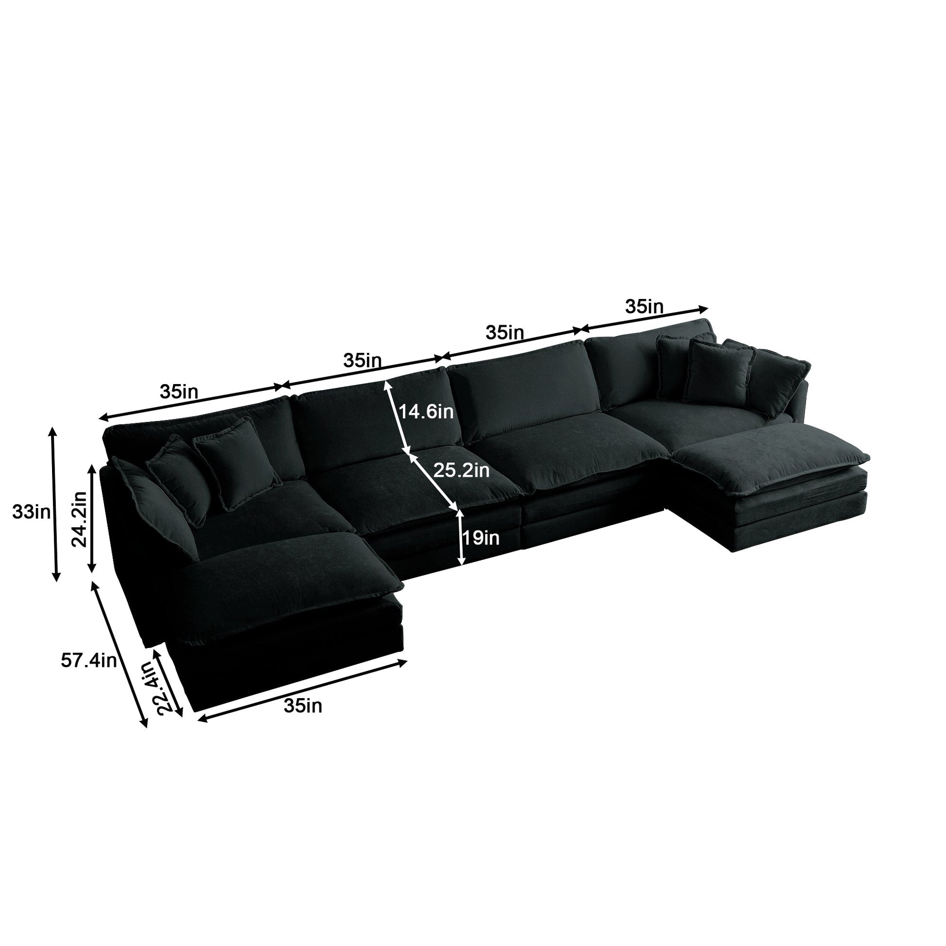 Comfort U Shaped Couch with Reversible Chaise, Modular Large U - Shape Sectional Sofa, Double Extra Ottomans,Black Chenille - 1st Choice Furniture Direct