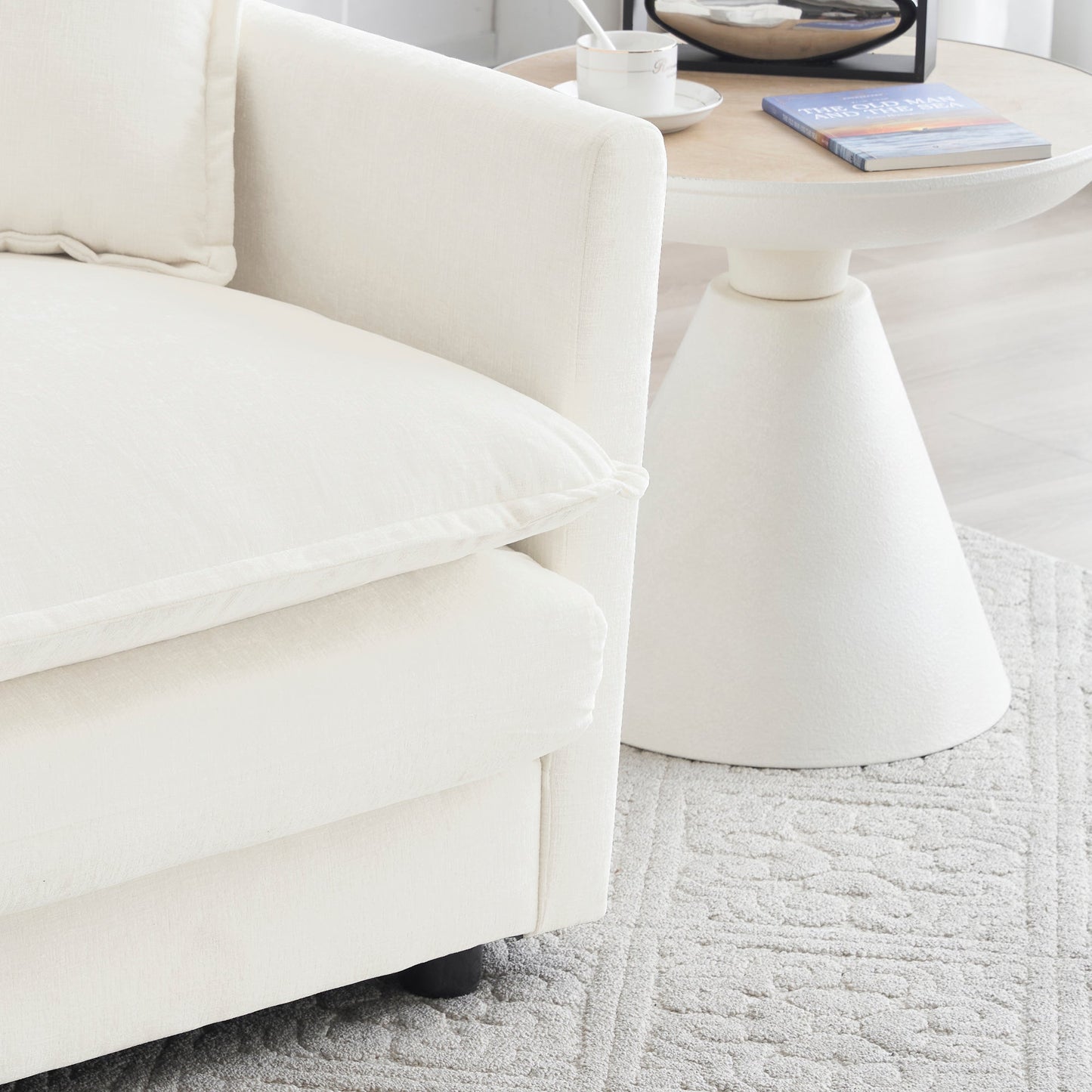 Comfort U Shaped Couch with Reversible Chaise, Modular Large U - Shape Sectional Sofa, Double Extra Ottomans,White Chenille - 1st Choice Furniture Direct