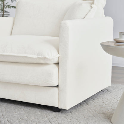 Comfort U Shaped Couch with Reversible Chaise, Modular Large U - Shape Sectional Sofa, Double Extra Ottomans,White Chenille - 1st Choice Furniture Direct