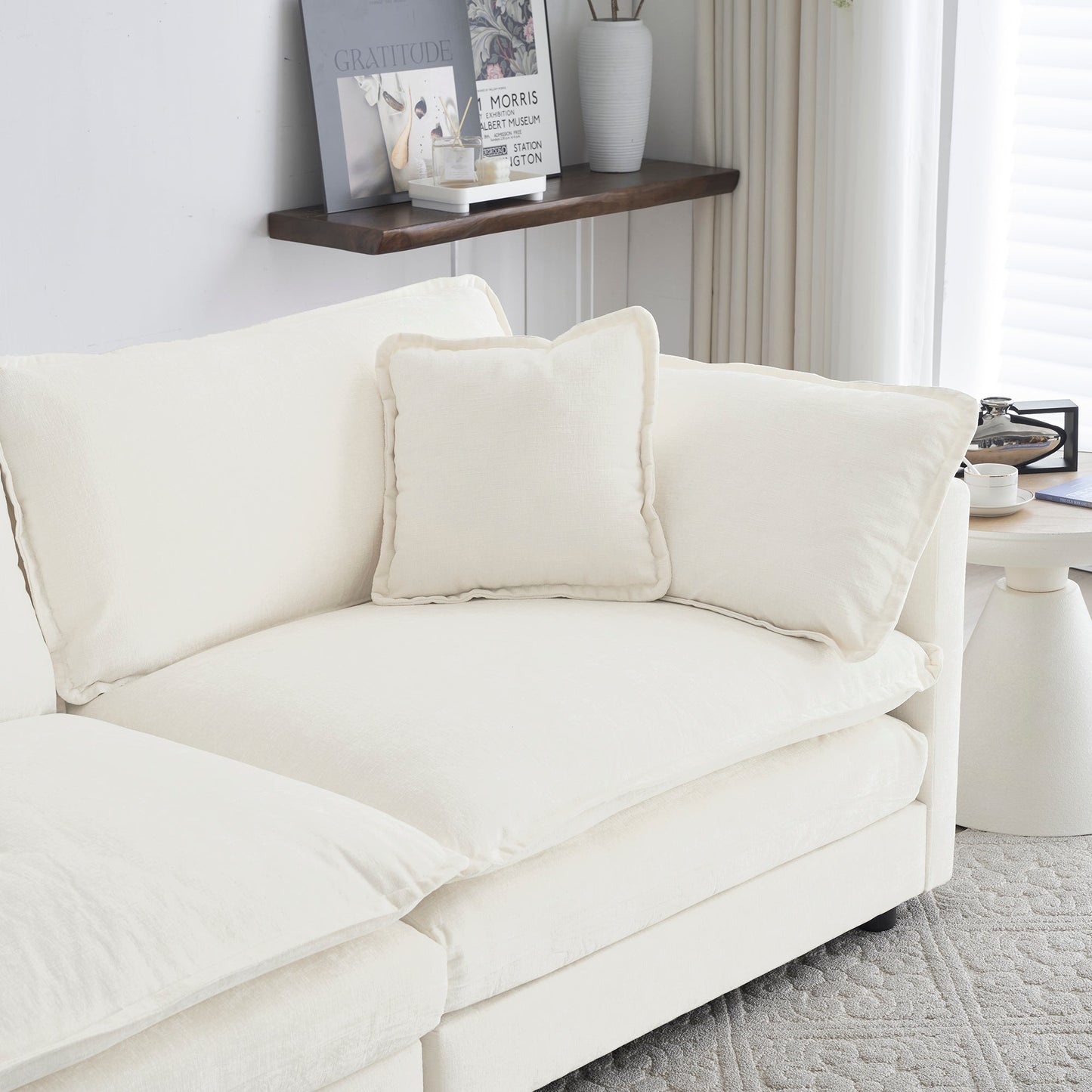 Comfort U Shaped Couch with Reversible Chaise, Modular Large U - Shape Sectional Sofa, Double Extra Ottomans,White Chenille - 1st Choice Furniture Direct