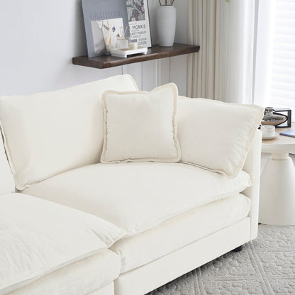 Comfort U Shaped Couch with Reversible Chaise, Modular Large U - Shape Sectional Sofa, Double Extra Ottomans,White Chenille - 1st Choice Furniture Direct