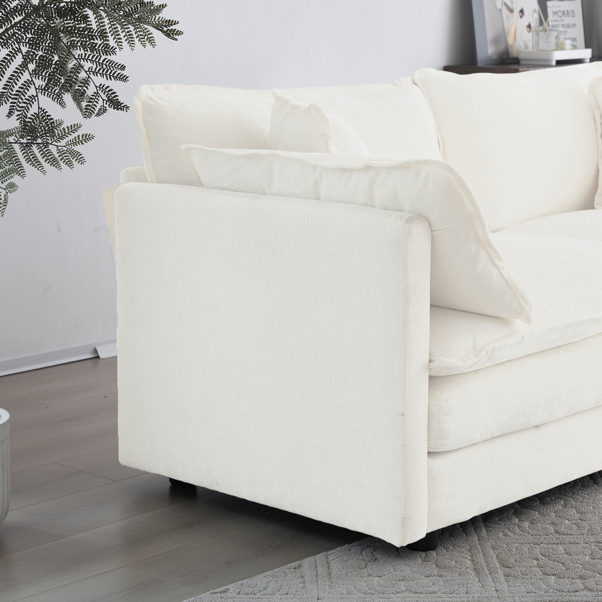 Comfort U Shaped Couch with Reversible Chaise, Modular Large U - Shape Sectional Sofa, Double Extra Ottomans,White Chenille - 1st Choice Furniture Direct