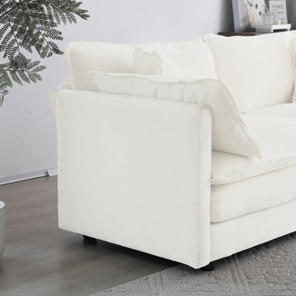 Comfort U Shaped Couch with Reversible Chaise, Modular Large U - Shape Sectional Sofa, Double Extra Ottomans,White Chenille - 1st Choice Furniture Direct