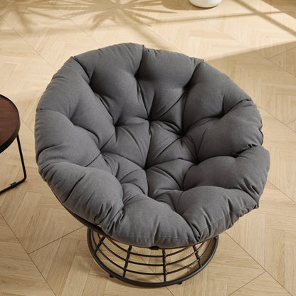Comfortable Ergonomic Wicker Papasan Chair, 360° Swivel Indoor Outdoor Rattan Chair with Soft Thick Cushion, Ideal for Living Room, Bedroom, Reading Room, Brown Frame with Grey Cushion - 1st Choice Furniture Direct