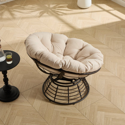 Comfortable Ergonomic Wicker Papasan Chair, 360° Swivel Indoor Outdoor Rattan Chair with Soft Thick Cushion, Ideal for Living Room, Bedroom, Reading Room, Brown Frame with Beige Cushion - 1st Choice Furniture Direct