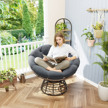 Comfortable Ergonomic Wicker Papasan Chair, 360° Swivel Indoor Outdoor Rattan Chair with Soft Thick Cushion, Ideal for Living Room, Bedroom, Reading Room, Brown Frame with Grey Cushion - 1st Choice Furniture Direct