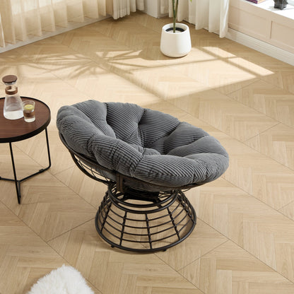 Comfortable Ergonomic Wicker Papasan Chair, 360° Swivel Indoor Outdoor Rattan Chair with Soft Thick Cushion, Ideal for Living Room, Bedroom, Reading Room, Brown Frame with Grey Cushion - 1st Choice Furniture Direct