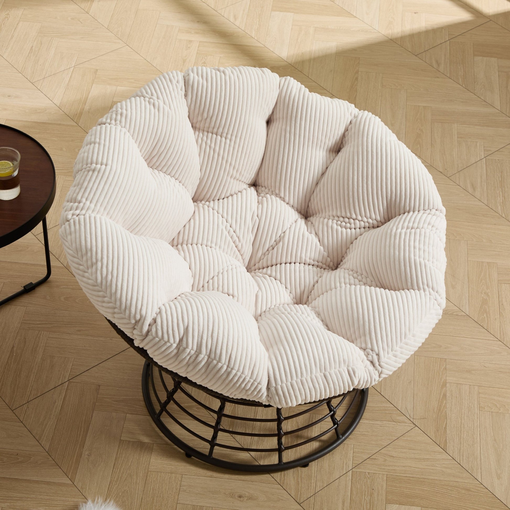 Comfortable Ergonomic Wicker Papasan Chair, 360° Swivel Indoor Outdoor Rattan Chair with Soft Thick Cushion, Ideal for Living Room, Bedroom, Reading Room, Brown Frame with White Cushion - 1st Choice Furniture Direct
