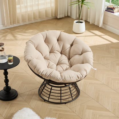 Comfortable Ergonomic Wicker Papasan Chair, 360° Swivel Indoor Outdoor Rattan Chair with Soft Thick Cushion, Ideal for Living Room, Bedroom, Reading Room, Brown Frame with Beige Cushion - 1st Choice Furniture Direct