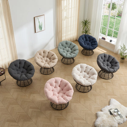 Comfortable Ergonomic Wicker Papasan Chair, 360° Swivel Indoor Outdoor Rattan Chair with Soft Thick Cushion, Ideal for Living Room, Bedroom, Reading Room, Brown Frame with Navy blue Cushion - 1st Choice Furniture Direct