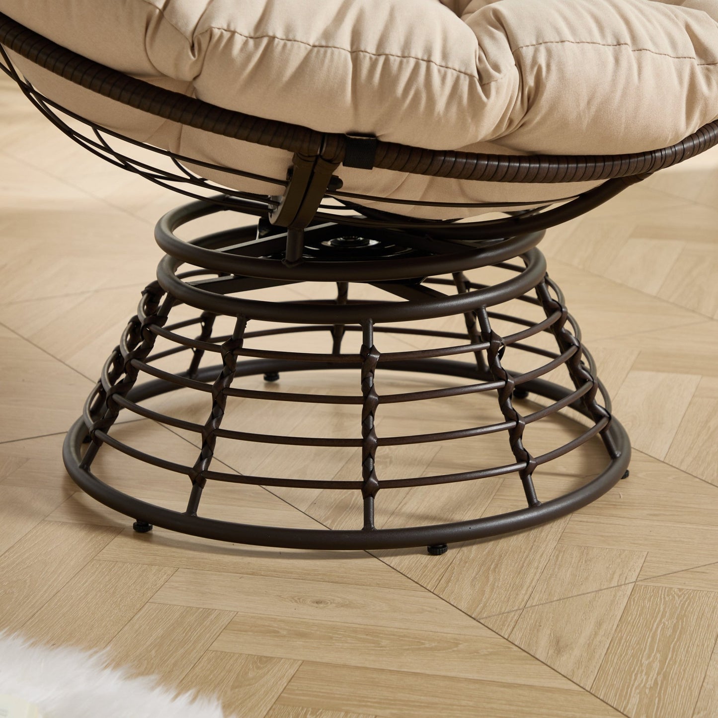 Comfortable Ergonomic Wicker Papasan Chair, 360° Swivel Indoor Outdoor Rattan Chair with Soft Thick Cushion, Ideal for Living Room, Bedroom, Reading Room, Brown Frame with Beige Cushion - 1st Choice Furniture Direct