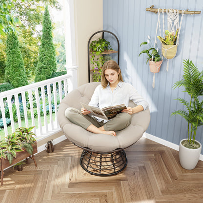 Comfortable Ergonomic Wicker Papasan Chair, 360° Swivel Indoor Outdoor Rattan Chair with Soft Thick Cushion, Ideal for Living Room, Bedroom, Reading Room, Brown Frame with Beige Cushion - 1st Choice Furniture Direct