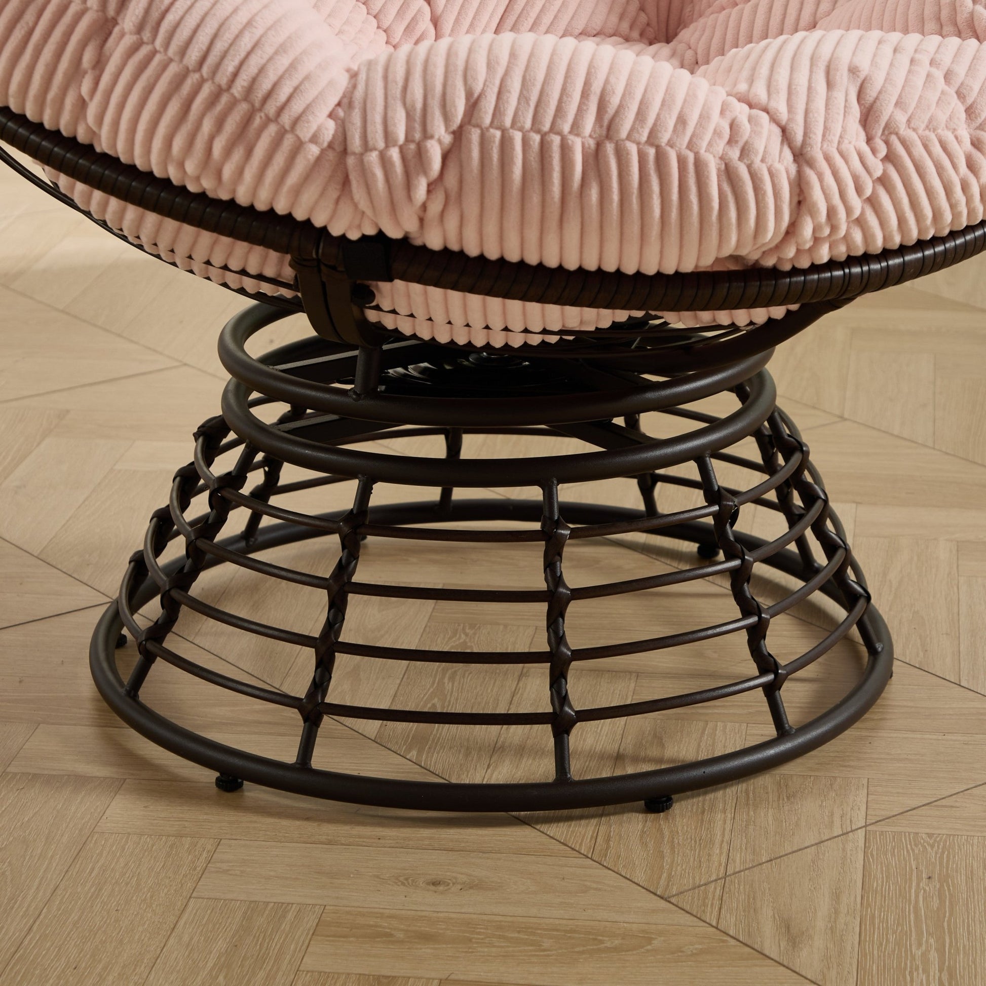 Comfortable Ergonomic Wicker Papasan Chair, 360° Swivel Indoor Outdoor Rattan Chair with Soft Thick Cushion, Ideal for Living Room, Bedroom, Reading Room, Brown Frame with Pink Cushion - 1st Choice Furniture Direct