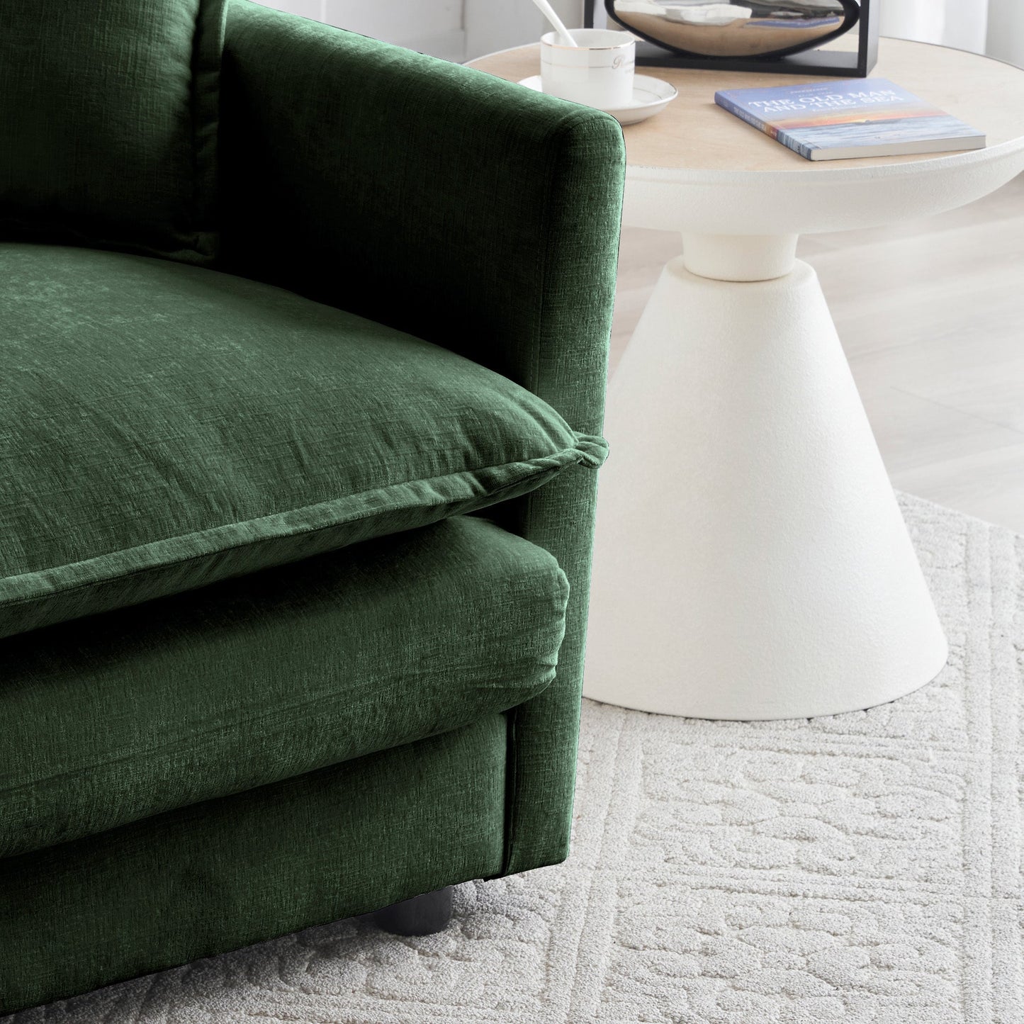 Comfy Deep Single Seat Sofa Upholstered Reading Armchair Living Room Chair Green Chenille Fabric , 1 Toss Pillow - 1st Choice Furniture Direct
