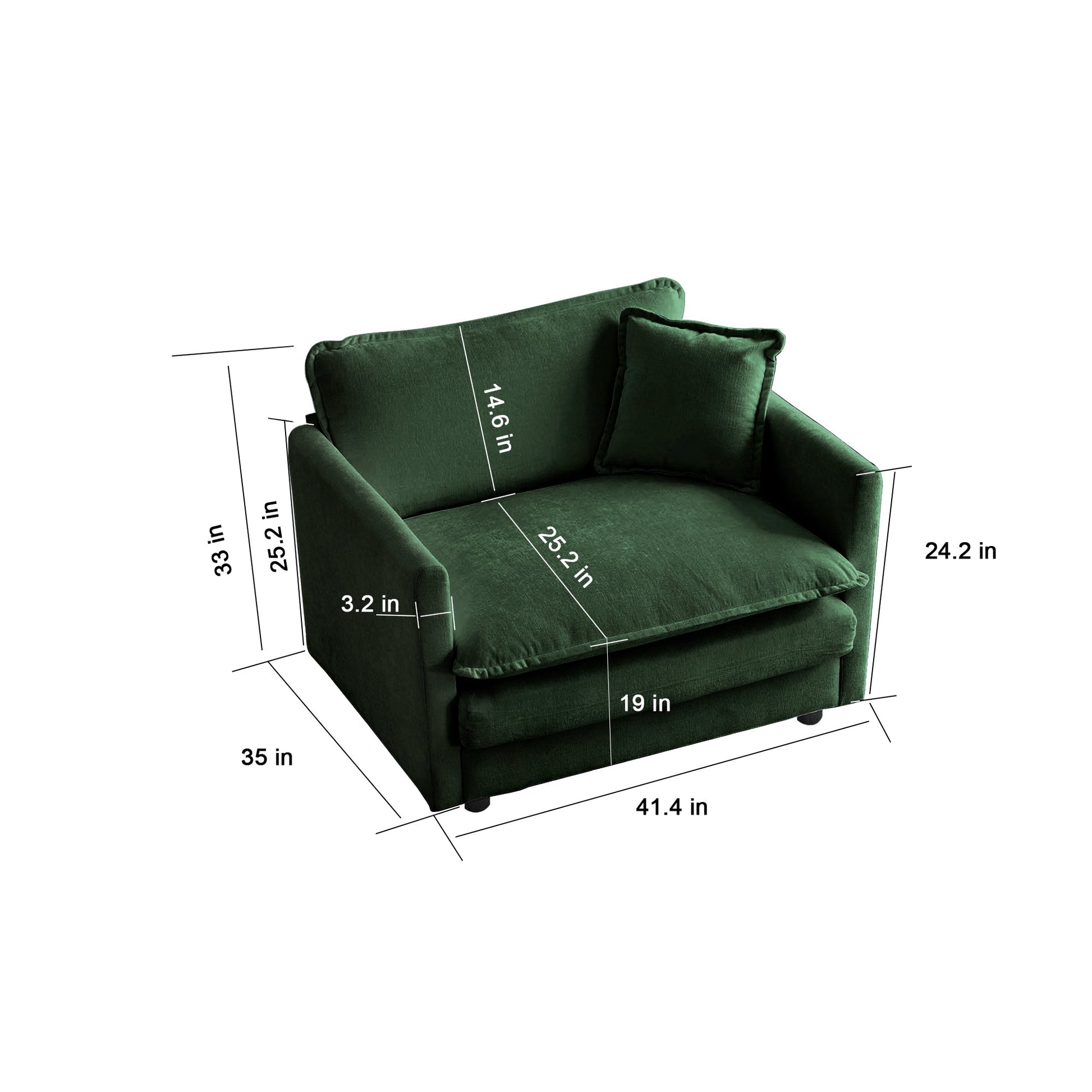 Comfy Deep Single Seat Sofa Upholstered Reading Armchair Living Room Chair Green Chenille Fabric , 1 Toss Pillow - 1st Choice Furniture Direct