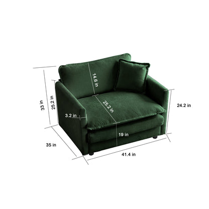 Comfy Deep Single Seat Sofa Upholstered Reading Armchair Living Room Chair Green Chenille Fabric , 1 Toss Pillow - 1st Choice Furniture Direct
