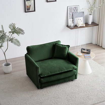 Comfy Deep Single Seat Sofa Upholstered Reading Armchair Living Room Chair Green Chenille Fabric , 1 Toss Pillow - 1st Choice Furniture Direct