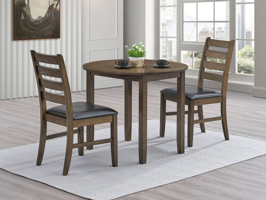 Compact 3-Piece Dining Set, Walnut Finish, Drop Leaf Table & Padded Chairs - 1st Choice Furniture Direct