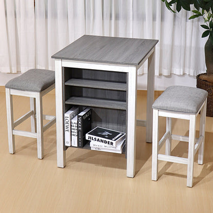 Compact Dining Table Set with Storage – Rustic Space Saving Kitchen Table with 2 Stools - 1st Choice Furniture Direct