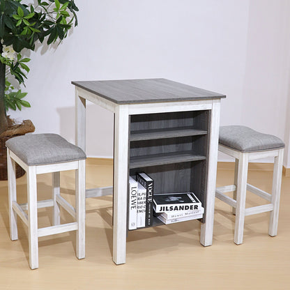 Compact Dining Table Set with Storage – Rustic Space Saving Kitchen Table with 2 Stools - 1st Choice Furniture Direct