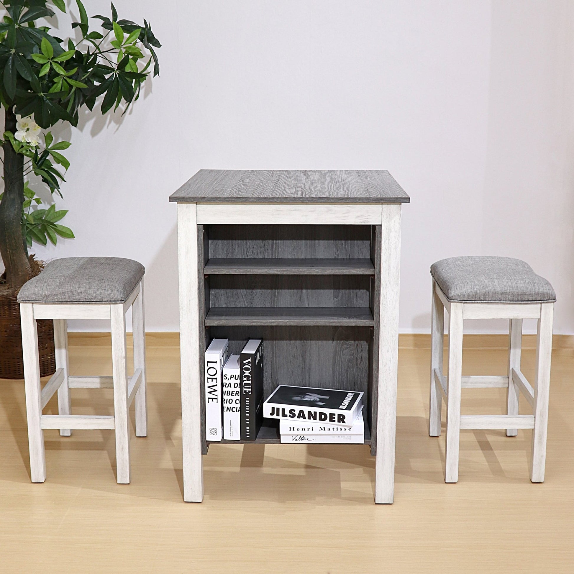 Compact Dining Table Set with Storage – Rustic Space Saving Kitchen Table with 2 Stools - 1st Choice Furniture Direct