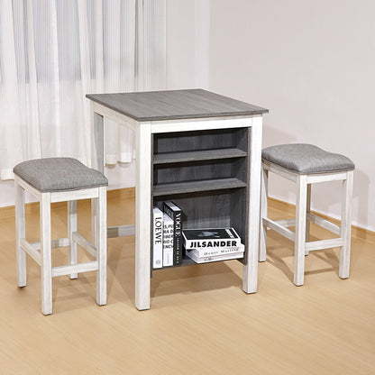 Compact Dining Table Set with Storage – Rustic Space Saving Kitchen Table with 2 Stools - 1st Choice Furniture Direct