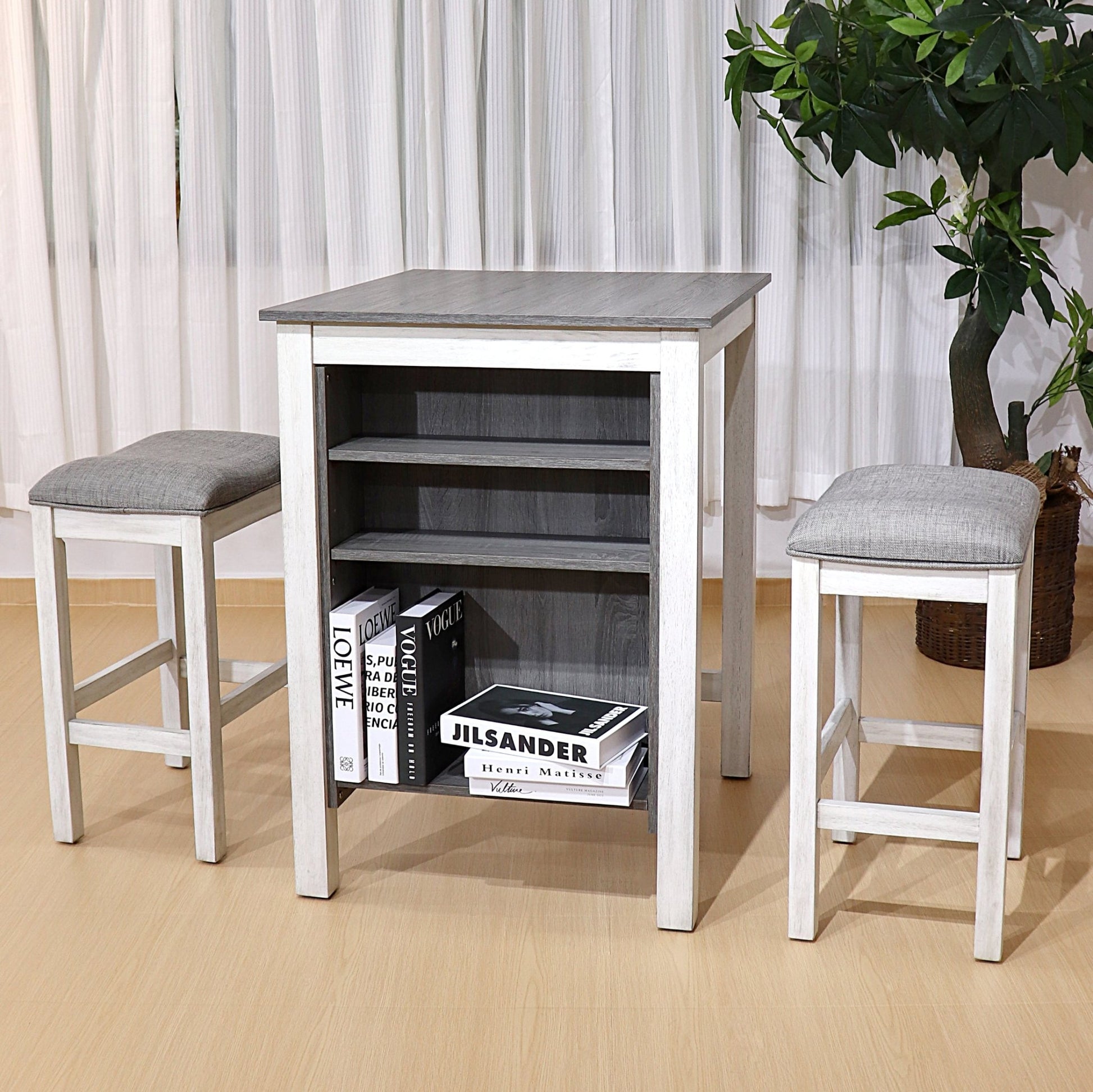 Compact Dining Table Set with Storage – Rustic Space Saving Kitchen Table with 2 Stools - 1st Choice Furniture Direct