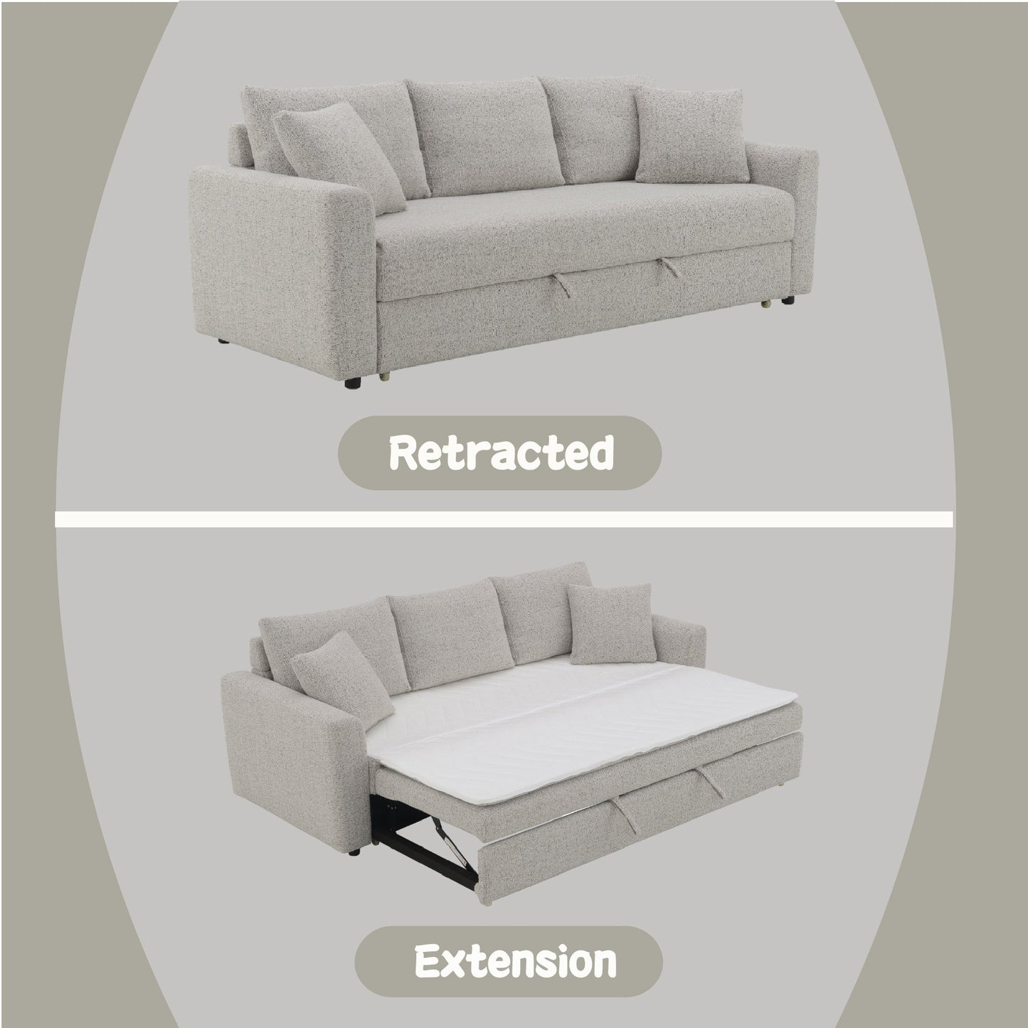 Connie Beige Boucle Sleeper Sectional Sofa w/ 2 Toss Pillows - 1st Choice Furniture Direct