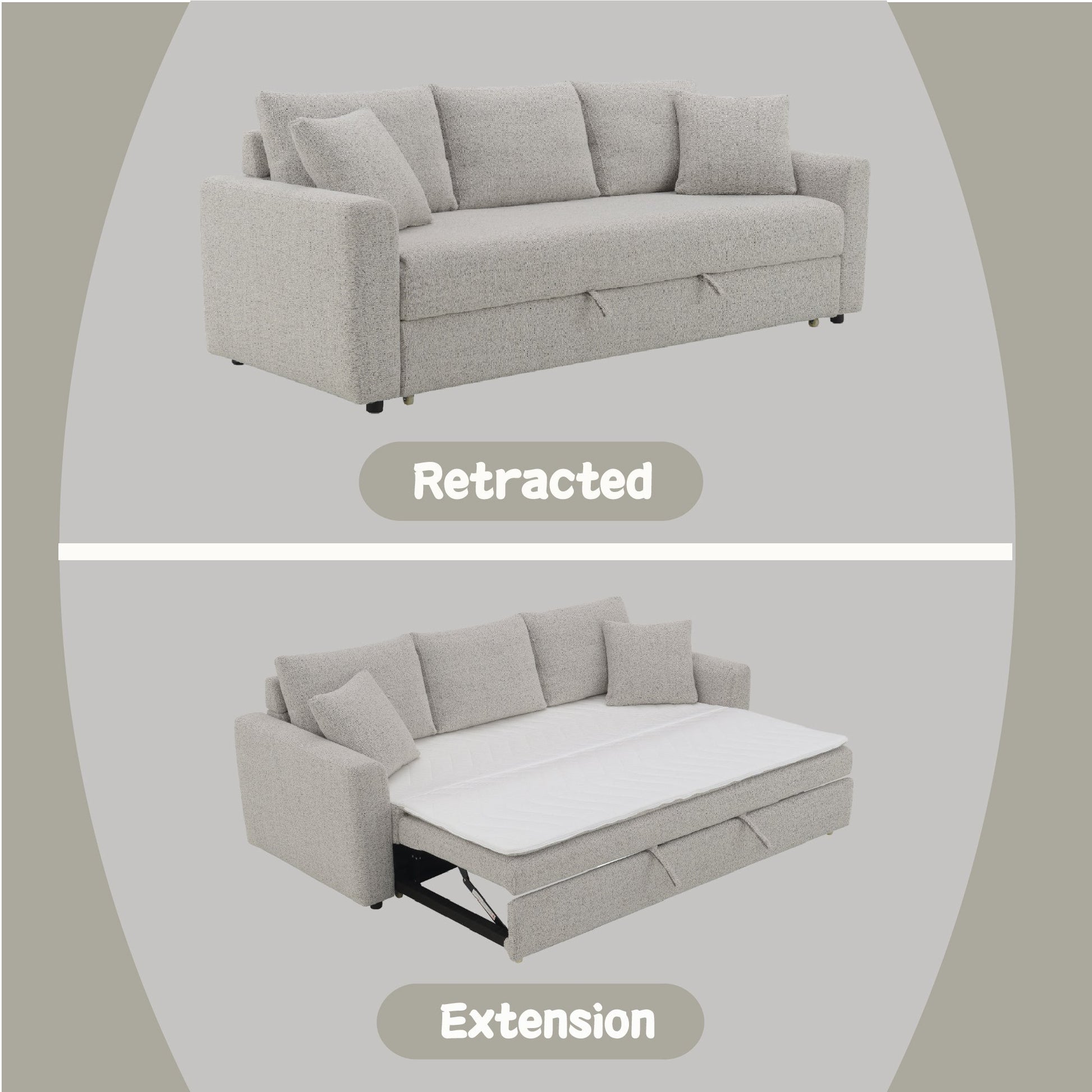 Connie Beige Boucle Sleeper Sectional Sofa w/ 2 Toss Pillows - 1st Choice Furniture Direct