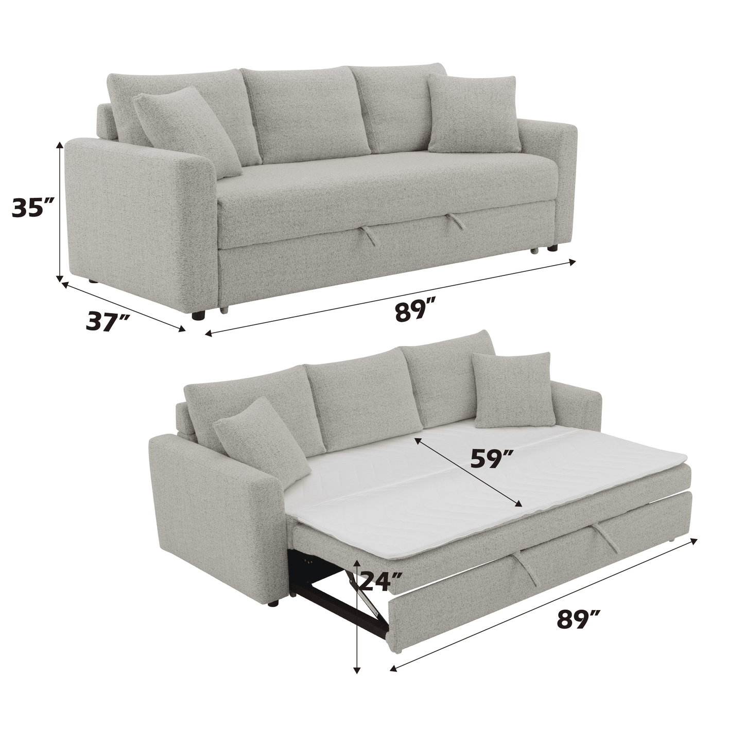Connie Beige Boucle Sleeper Sectional Sofa w/ 2 Toss Pillows - 1st Choice Furniture Direct