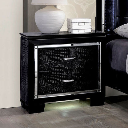 Contemporary 1pc Nightstand Black Bedside Table LED Light English Dovetail Drawer Bedroom Furniture - 1st Choice Furniture Direct