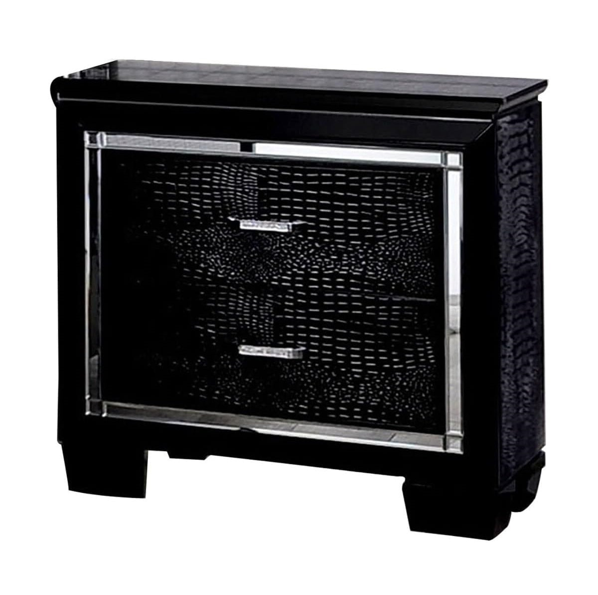 Contemporary 1pc Nightstand Black Bedside Table LED Light English Dovetail Drawer Bedroom Furniture - 1st Choice Furniture Direct